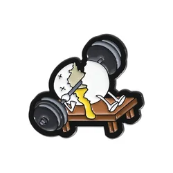 Funny Creative Egg Fitness Weight Lifting Brooch Enamel Pins Cartoon Decorative Brooch Lapel Badge Gym Jewelry Gift For Friends