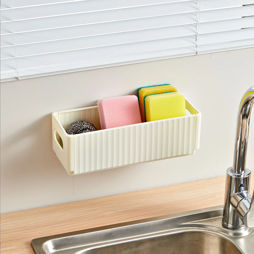 WORTHBUY Plastic Cleaning Supplies Storage Rack Wall Mounted Organizer Kitchen Items Foldable Storage Basket Of Detergent Sponge