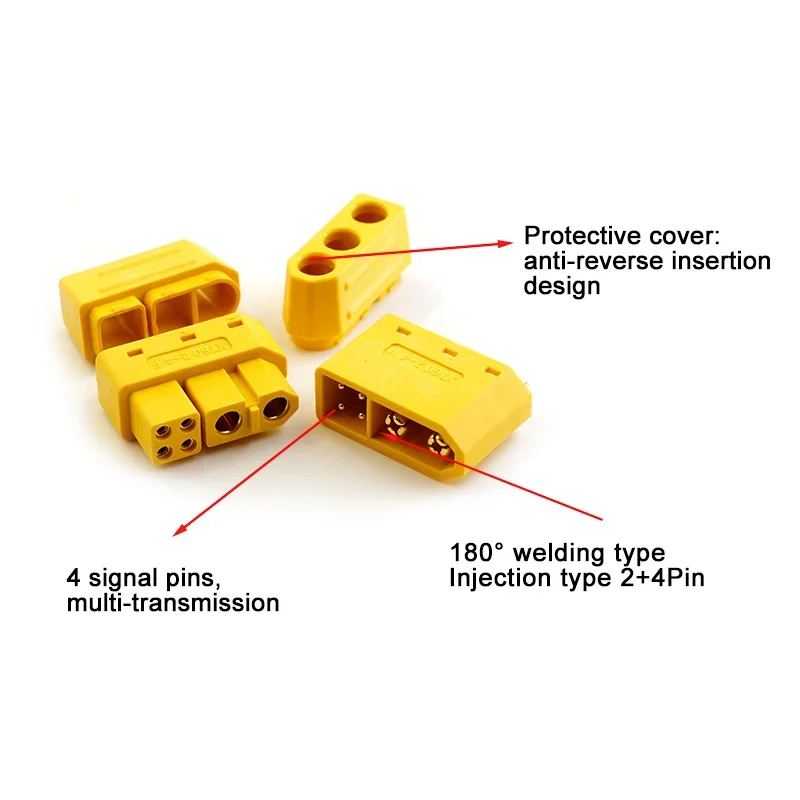 XT60 2+4 with Signal Pin Model Aircraft High Current Lithium Battery Plug Male Female 6pin Welding Wire Connector with sheath