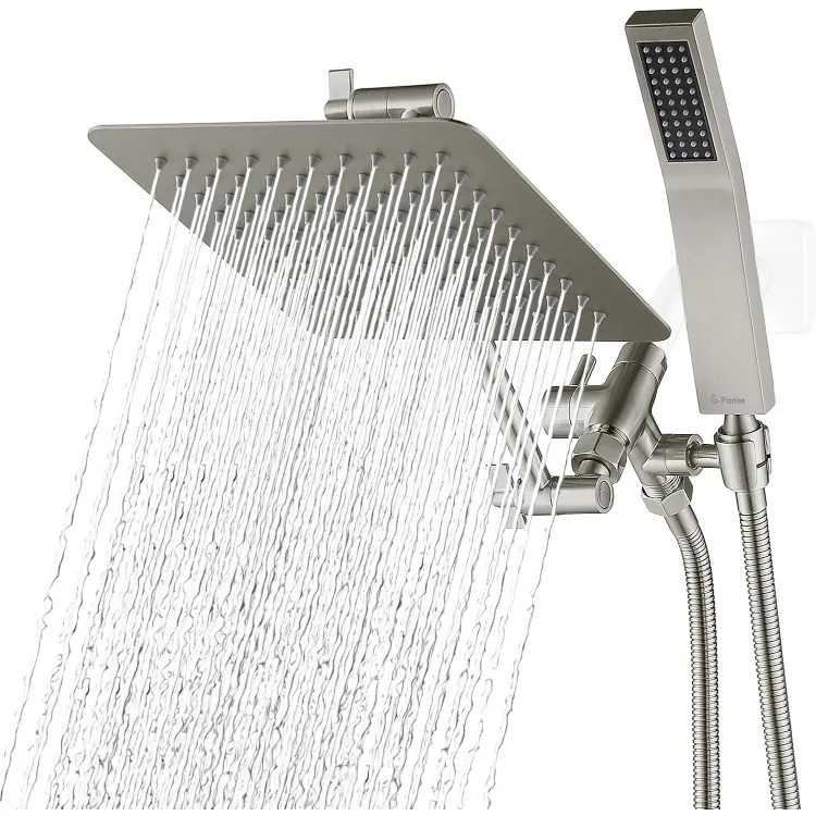 All Metal 8 Inch Dual Square Shower Head with Handheld Combo, Rain Shower Head, Adjustable Extension Arm, Smooth 3-Way Diverter