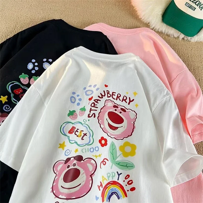 Kawaii Lotso Cartoon Harajuku Y2K T Shirt Women Cute Strawberry Bear Anime T-shirt Ullzang Streetwear Tshirt Summer Top Tee Girl