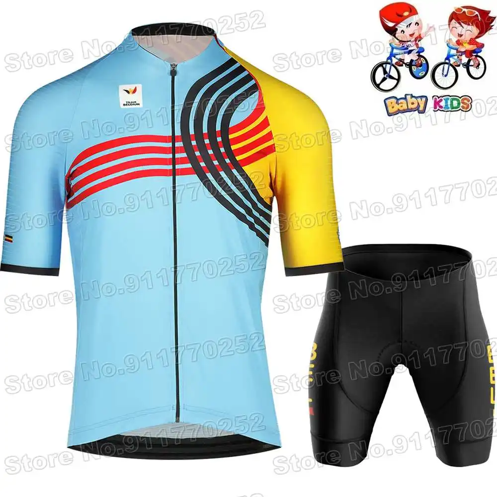 2024 Kids Team Belgium Cycling Jersey Set Boys Girls Belgian Cycling Clothing Children Road Bike Shirts Suit Bicycle Pants