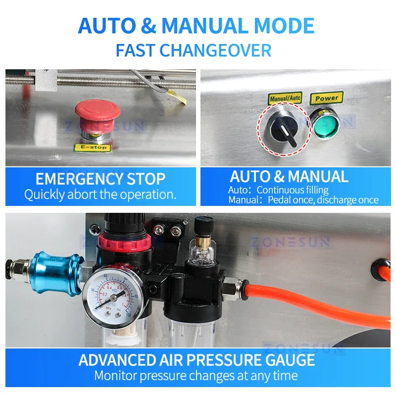 ZONESUN ZS-YT1 حشو سائل مكبس هوائي للشامبو والماء والنبيذ والحليب وعصير زيت الخل وملء المنظفات