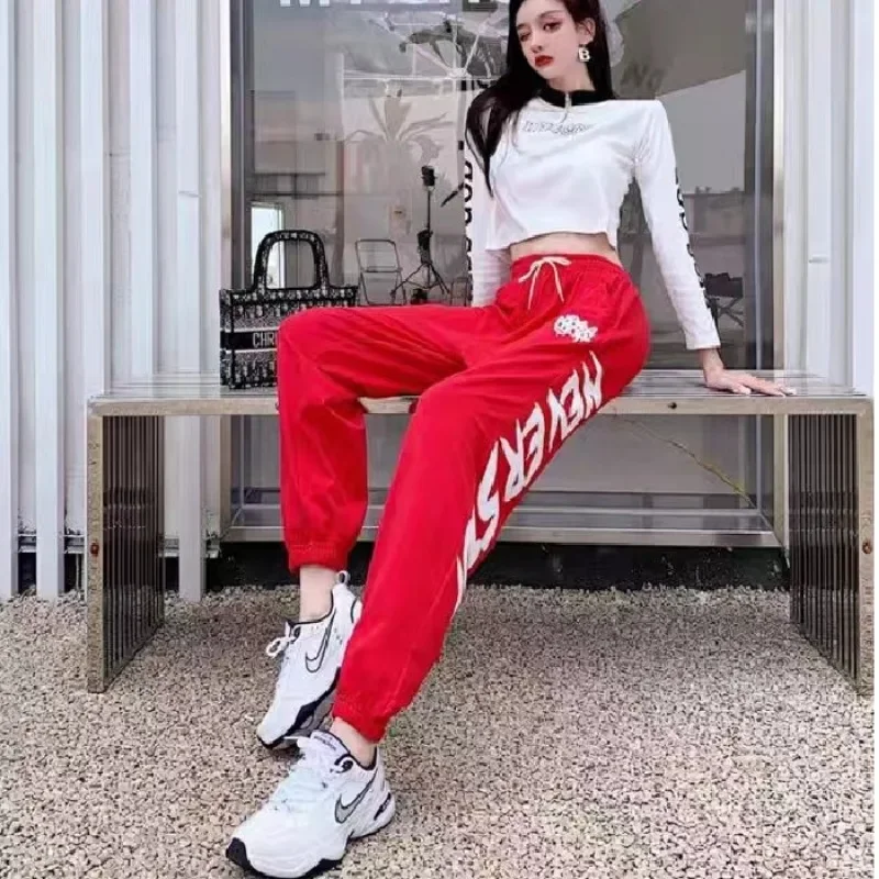 

Spring Autumn Y2K Streetwear Sweatpants Women Korean Style Letter Print Red Track Pants Oversized Harajuku Kpop Hip Hop Joggers