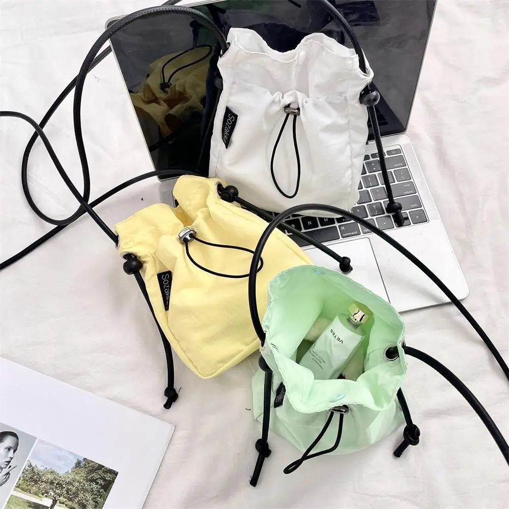 

Sweet Korean Style Drawstring Canvas Bag Purse Crossbody Bag Nylon Shoulder Bag Wallet Bags Solid Color Mobile Phone Bag Girls