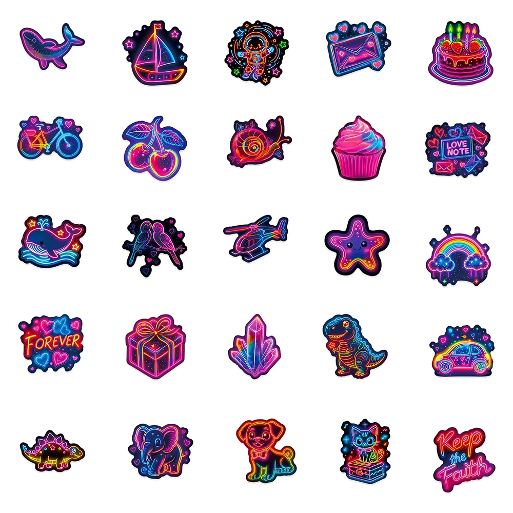 10/30/56pcs Funny Creative Neon Light Stickers Cute Cartoon Animals Cake Sticker Water Bottle Phone Suitcase Car Decals Toy Gift