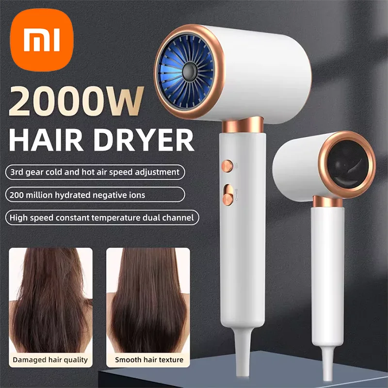 Xiaomi Hair Dryer Hot Cold Wind Air Brush Hairdryer Negative Lonic Blow Dryer Strong PowerDryer Salon Tool 2400W 3th Gear