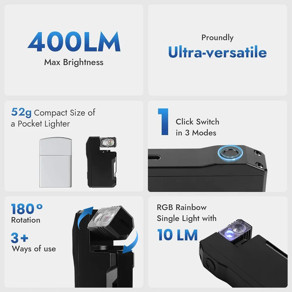

Карманный фонарик 400LM, перезаряжаемый светодиодный брелок для кемпинга на открытом воздухе (черный)