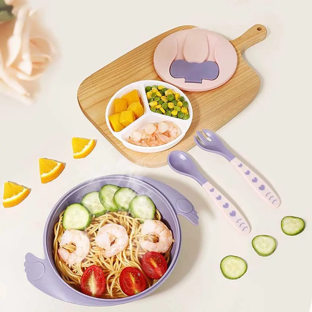 Silicone Baby Suction Plate Fork Baby Feeding Bowl Kids Tableware Set Children Food Container Baby Dishes Training Plate