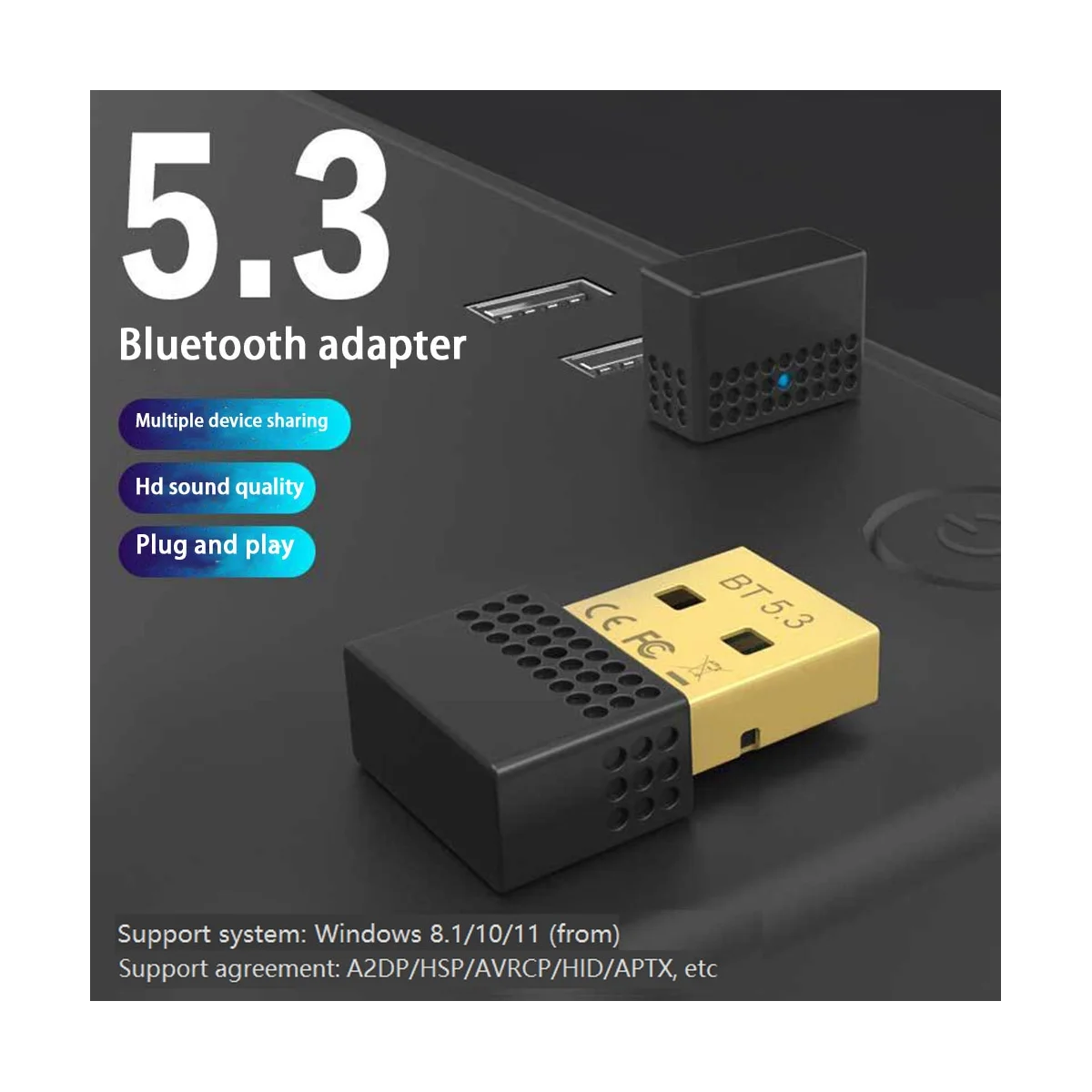 Bluetooth 5.3 Adapter Desktop Computer USB Bluetooth Receiver Keyboard and Mouse Bluetooth Transmitter