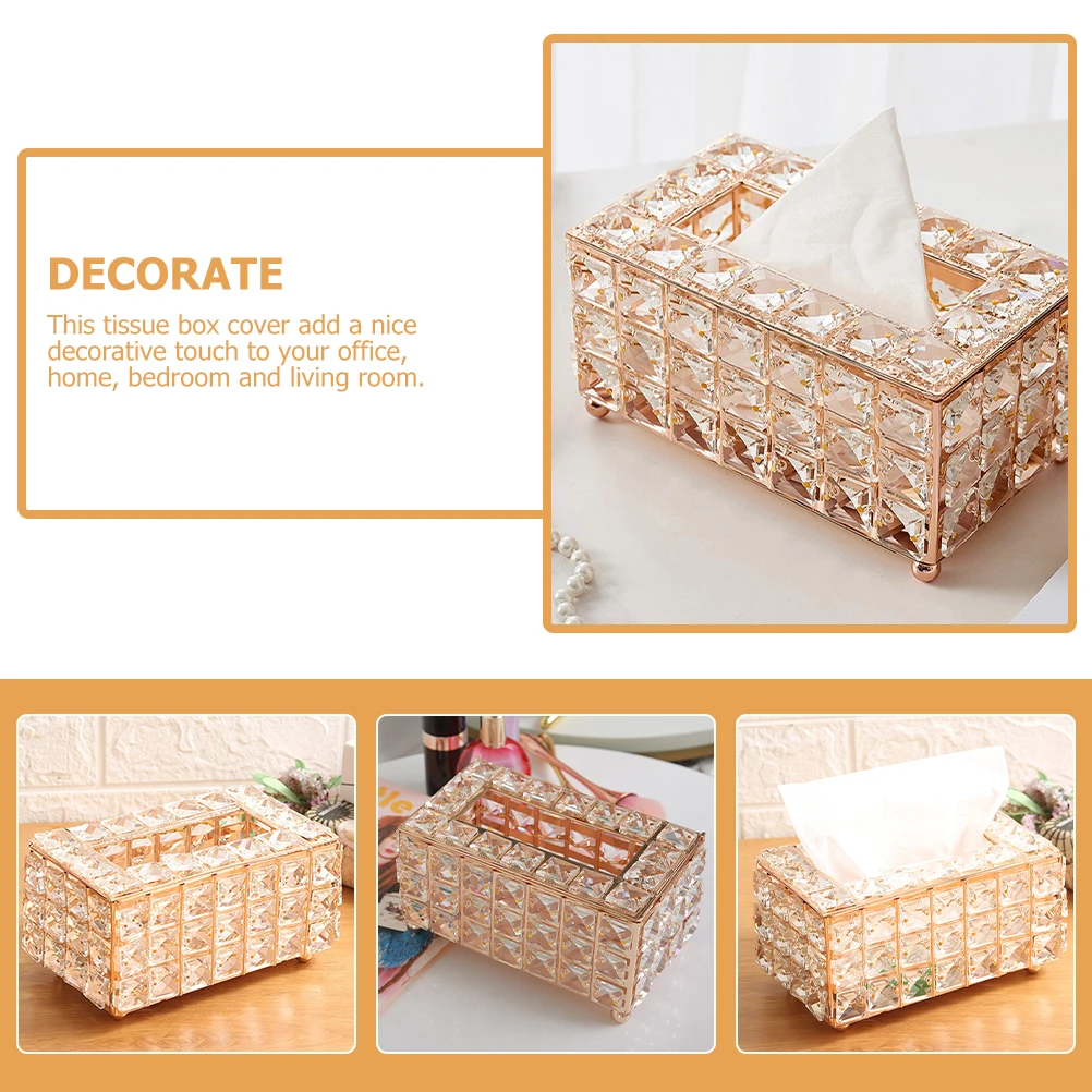 

Metal Tissue Box Cover Rectangular Crystal Sparkling Decorative Holder For Home Office Bedroom Living Room Shiny Tissue