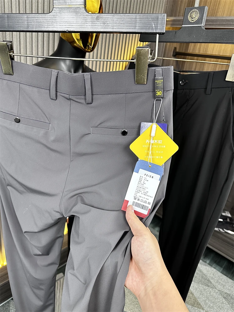 

High-End Men's Smooth Drapey Four-Sided High Elastici Color Casual Pants Busin Commuting Summer Faion Urban Stra...