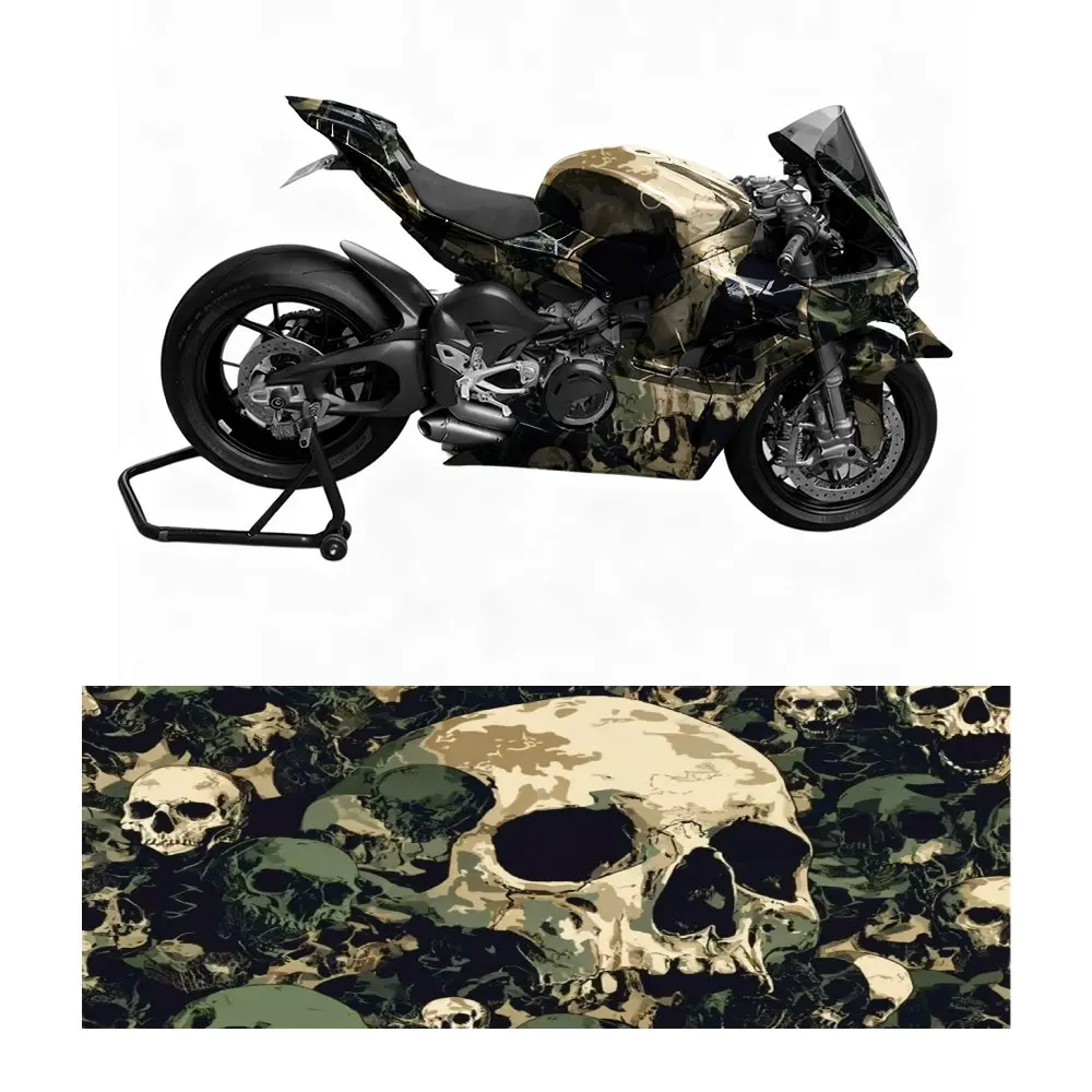 Motorcycle Self-adhesive PVC Sticker,Camouflage Skull Pattern, Suitable For Most Motorcycles, Durable, Waterproof And Bubble Fre