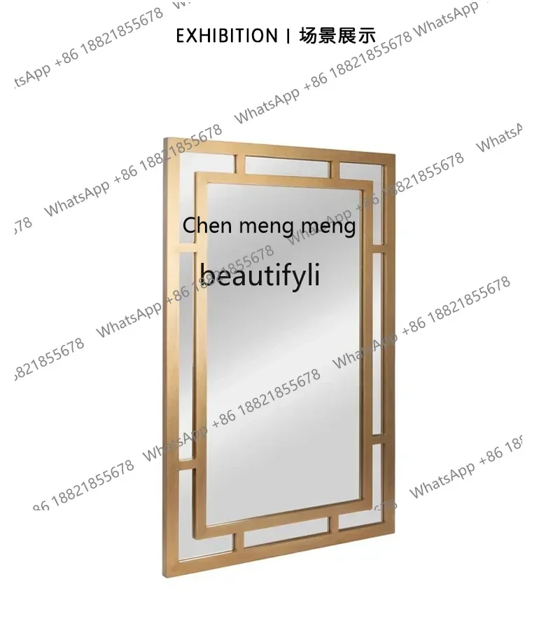 Q178 CC  Metal feeling attached to the wall Square luminous design frame Carved decorative makeup mirror Large