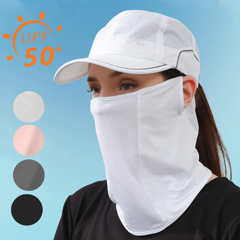 Máscara facial de seda gelada para homens e mulheres, babador à prova solar, envoltório de pescoço, lenço facial, malha, proteção UV, esportes, sol