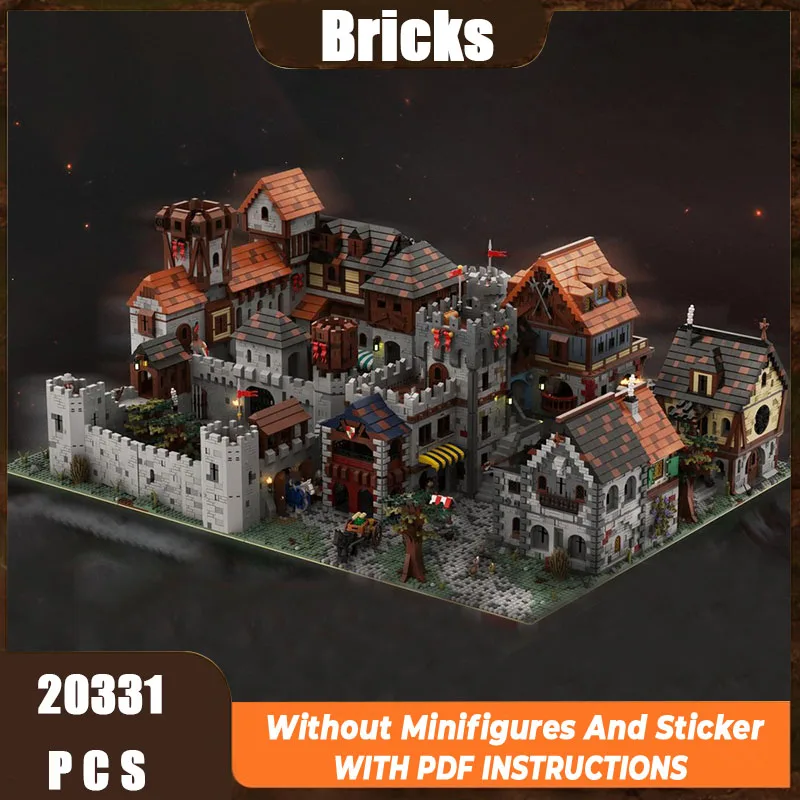 

New MOC building block model boutique medieval royal town village castle children's toy gift DIY assembly set