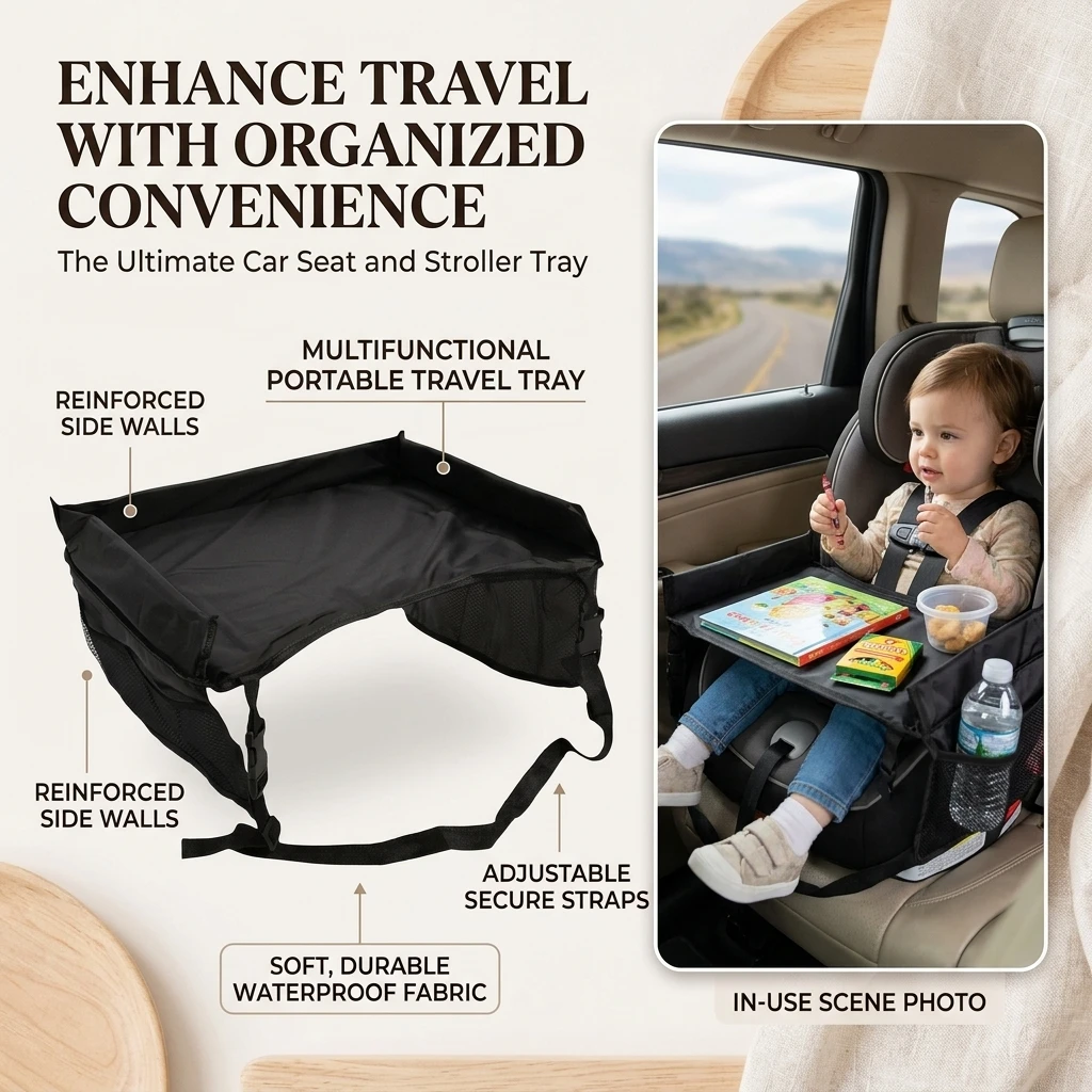 Kids Car Seat Tray Table Portable Foldable with Multiple Pockets Waterproof Large Capacity for Dining And Drawing