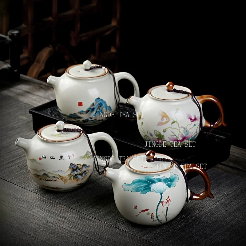 

230 мл Palace Роскошные керамические чайники с ручной росписью цветов и птиц Чайник для путешествий Портативный фильтр Чайник Домашний чайный сервиз 1 шт. горшок