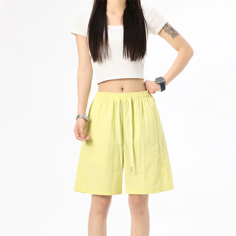 

Шорты из ледяного шелка для женщин: летние, для спортзала, однотонные, комфортные, на каждый день, больших размеров, свободные, для дома и пляжа, на шнуровке