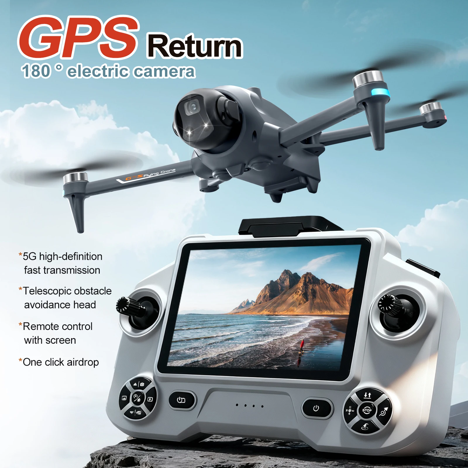 5G GPS RC Drone Professional 180° Rotatoing HD Camera Brushless UAV Remote Control with Screen Airdrop WIFI FPV Quadcopter YL059