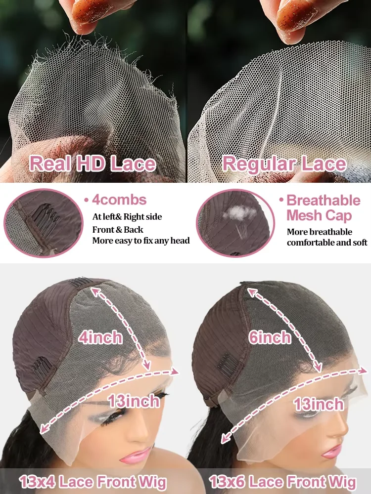 40 pulgadas hueso recto 13x4 Hd transparente peluca con malla Frontal cabello humano 250 densidad brasileño pelucas frontales de encaje prearrancadas para mujeres