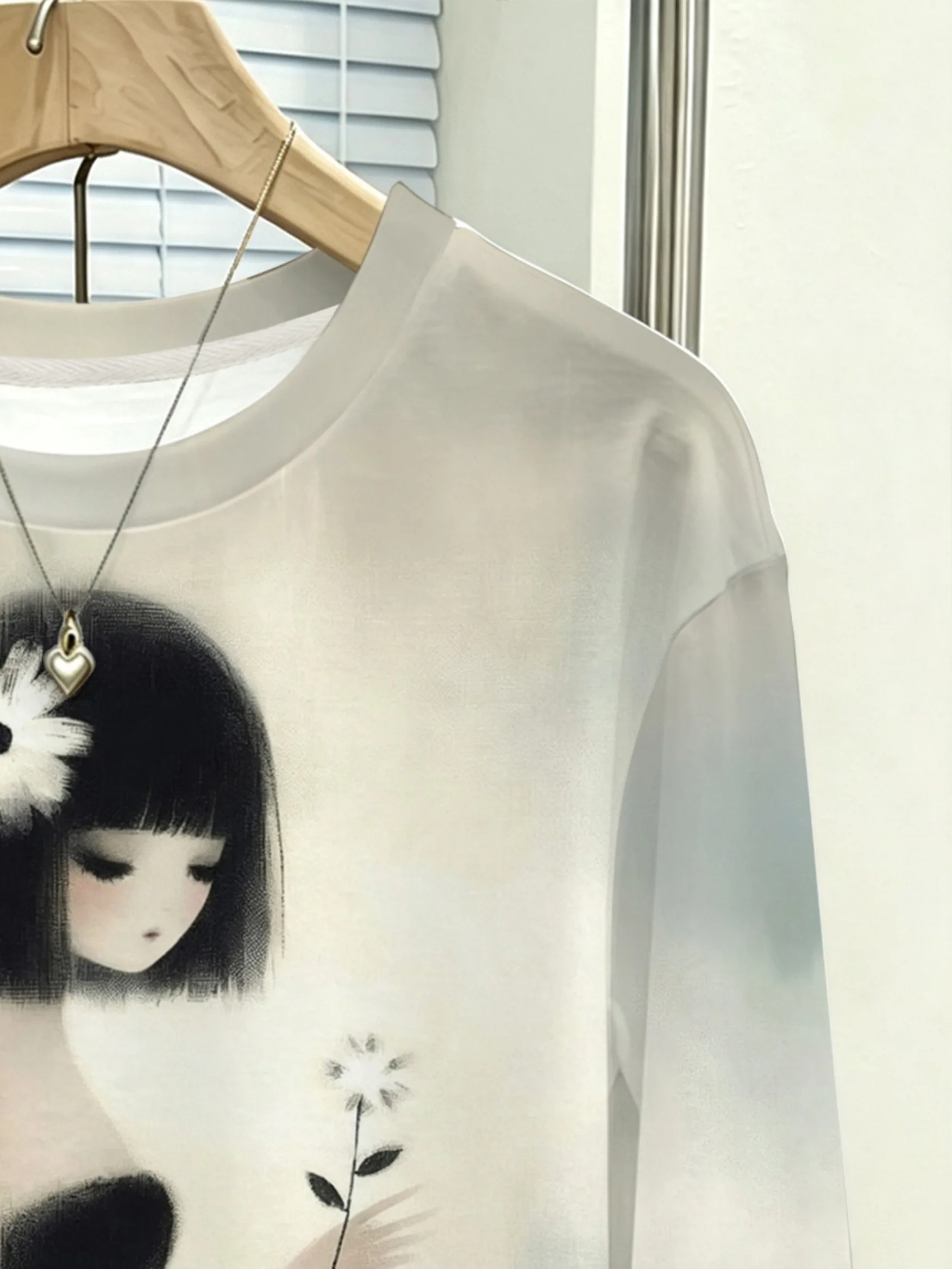 Women T‑Shirt Long Sleeve 3D Girl With Flower Print Tee Casual Street Female Wear Daily O‑Neck Fashion Basic Top Women's Clothes - view 5