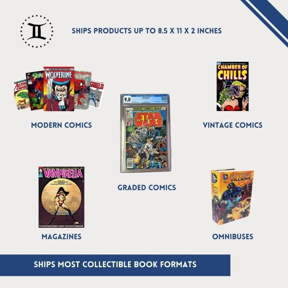 Коробки для доставки комиксов на 50 — вмещает 15 комиксов, 3 градуированных плитки, 10 комиксов с верхней загрузкой, 8 журналов — футляры для доставки по индивидуальному заказу премиум-класса