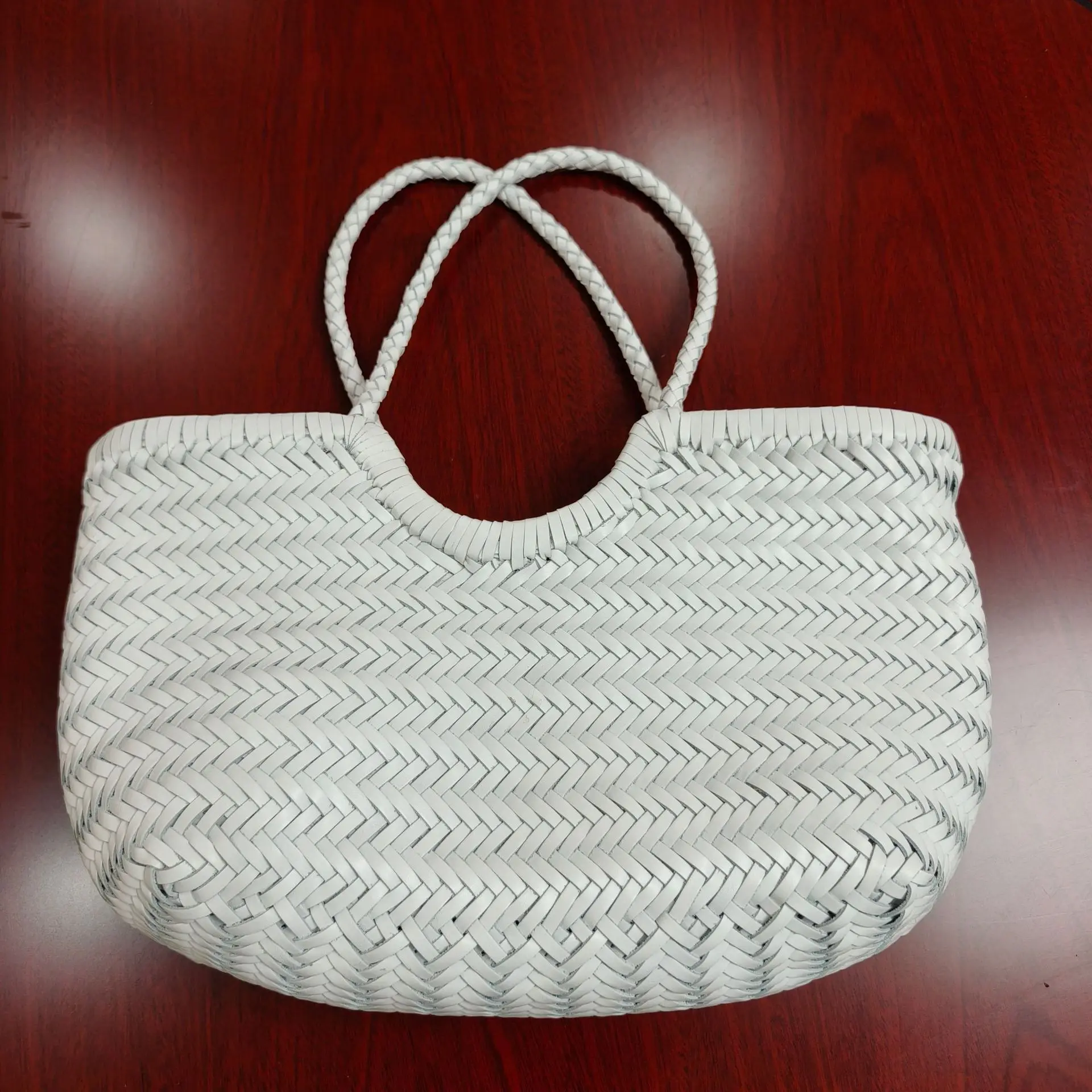 Genuine Leather Handwoven Tote Bag Women's Fashion Shopping Bag Large Capacity Shoulder Bag Luxury Design Vegetable Basket