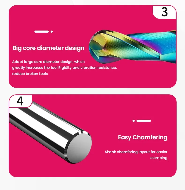 AZZKOR 2-Schneiden-Fräser mit farbiger Beschichtung aus Wolframstahl-Karbid für Aluminium, Kugelkopf-Fräser, CNC-Bearbeitung, Fräswerkzeug TGP-HRC60 – Detail 13