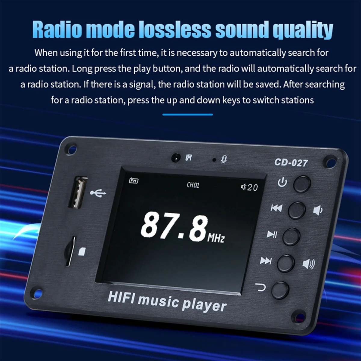 A44T2.8-Inch Color Screen Bluetooth 5.1 Car Synchronization Lossless Decoding Board Time Alarm Clock Fm Audio Decoder