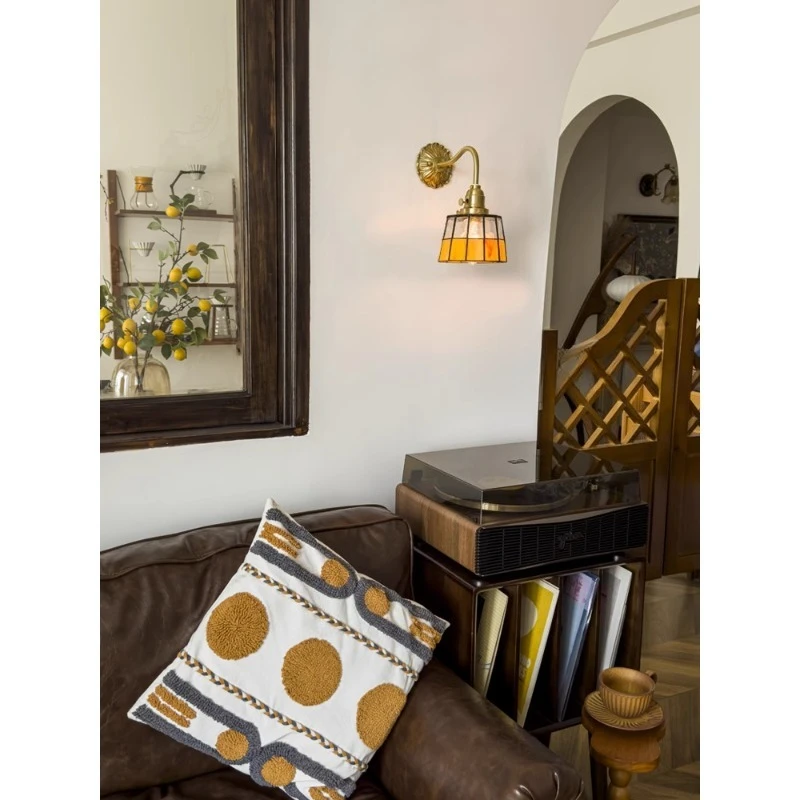 Coffee clothing store bedside lamp, medieval brass aisle small wall lamp