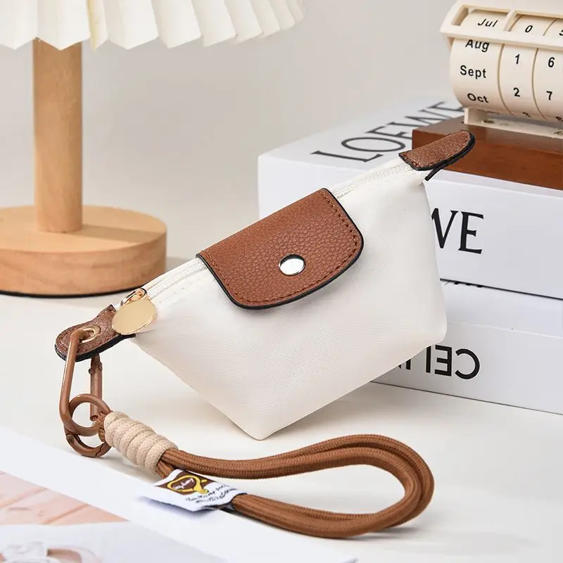 Women Zipper Mini Cosmetic Bag Girls Bank Card Key Bag Portable Large Capacity Coin Purse Wrist Strap Key chain Travel Wallet