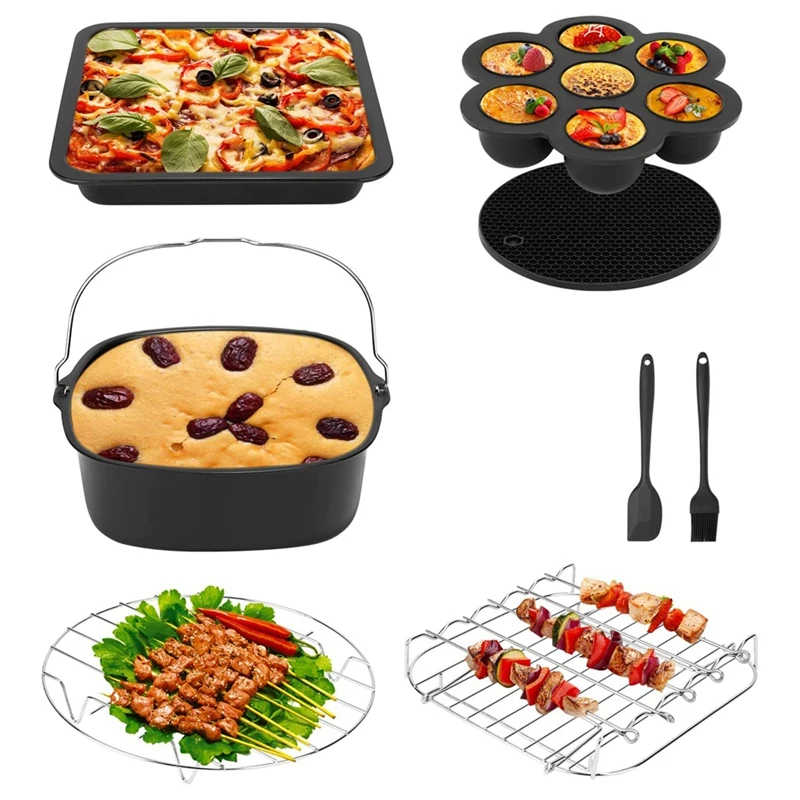 Air Fryer Kit Air Fryer Baking Set For COSORI And Other Square Airfryers, 5.5L With 8 Inch Cake Barrel, Pizza Pan, Skewer Rack