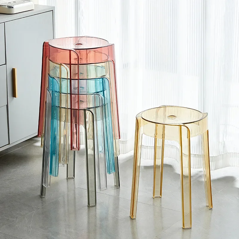 

16 Acrylic stool household can be stacked plastic stool modern simple restaurant spare thickened transparent windmill high benc