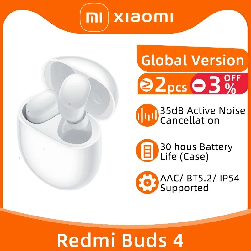 Xiaomi Redmi Buds 4 Wireless Earbuds TWS Hybrid Active Noise Cancelling Dual Transparency Modes Bluetooth 5.2 in-Ear Earphones