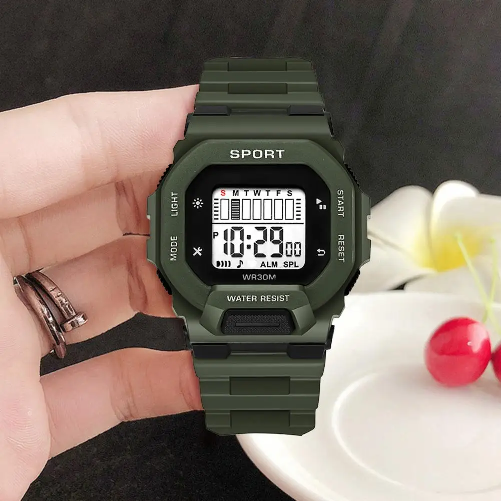 Student Watch LED Large Screen Waterproof Adjustable Multifunctional Comfortable to Wear Square Dial LED Digital Watch