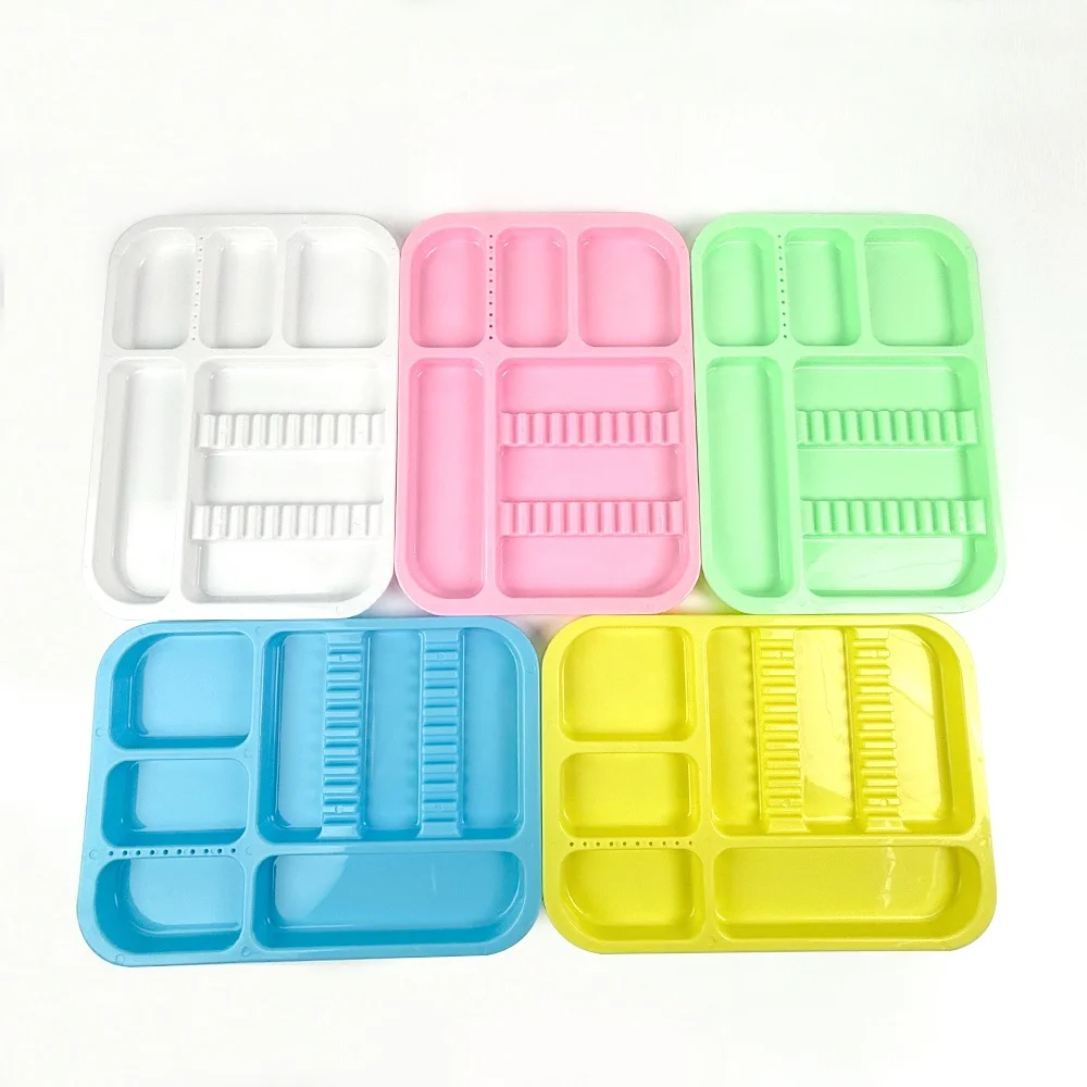 6pcs/packHigh Quality Plastic Instrument Big Tray Split Segregated Placed Trays135 Degree Autoclavable Storage Clinic Lab Toolss