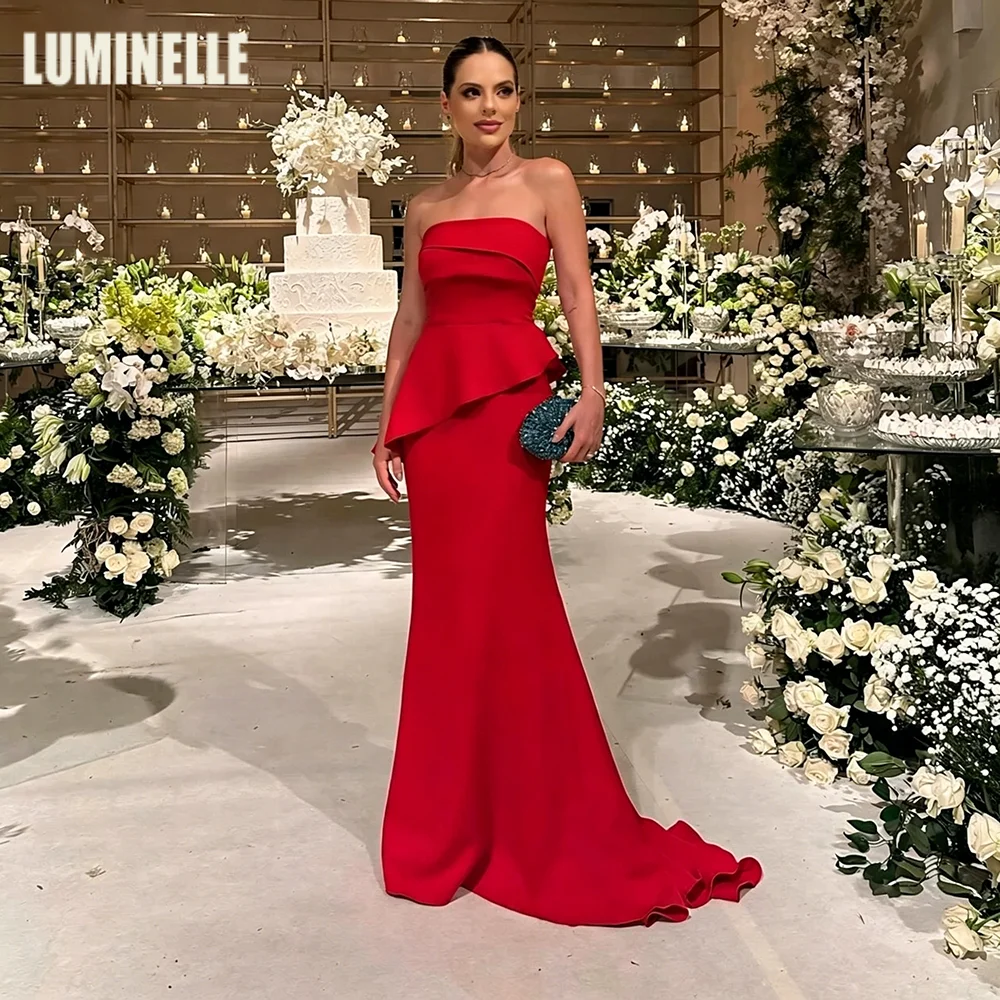 Strapless Prom Dress Long Red Mermaid Dresses Graceful Formal Occasion Evening Gowns احدث فساتين سهرة Customized Long Gowns