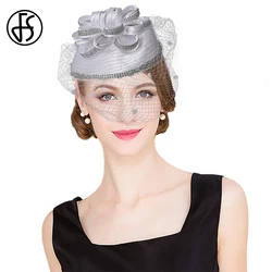 FS Luxury Brand Church Hats For Women Elegant Black White Fascinators Pillbox Hat With Veil Wedding Bride Cap Chapeau Femme 2024