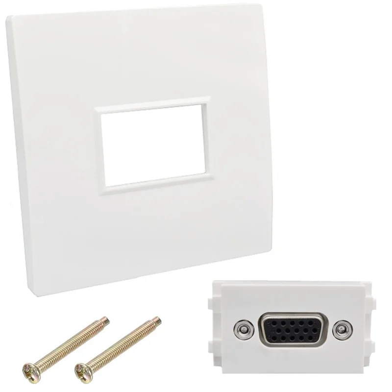 86mm Pro VGA S-VGA 15pin Female Home TV AV Wall Outlet Video Socket Face Plate White ABS