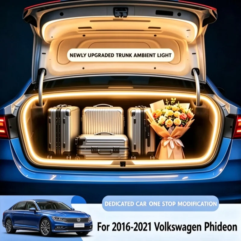 Für 2016-2021 Volkswagen Phideon LED-Lichtleiste für den Kofferraum, Plug & Play Auto-Schalter Kofferraum-Ambientebeleuchtung, Weiß / Warmweiß