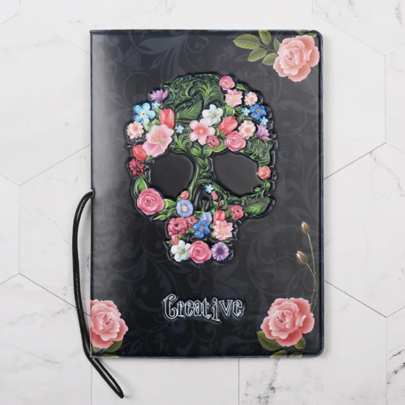 Fundas de pasaporte geniales, funda de pasaporte estereoscópica alternativa con cabeza de calavera negra creativa, rosa, tarjeta de identificación,