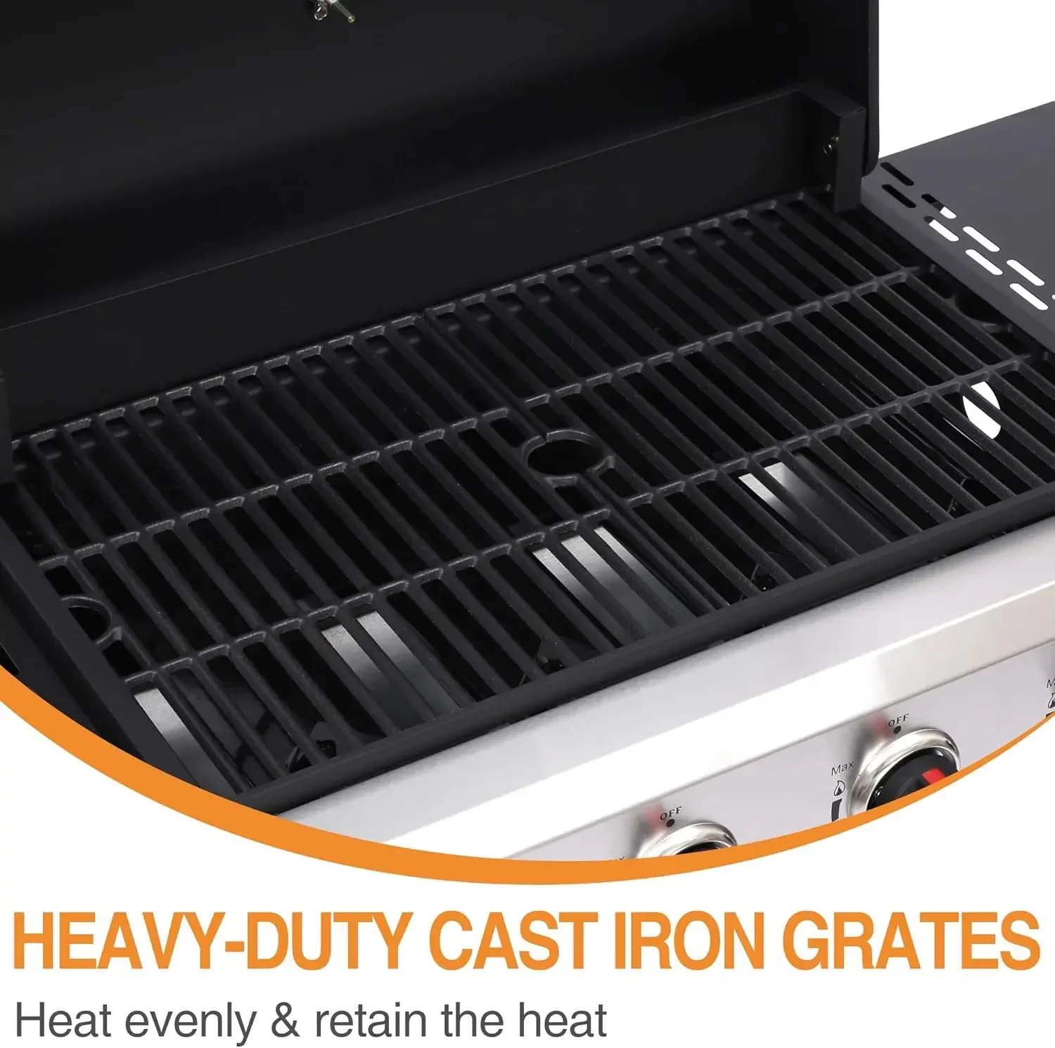 4 Burner Gas Grills Outdoor Cooking Propane Gas Grill BBQ Grill Portable Barbecue Grills with Cast Iron Grate, Pan and Folding S