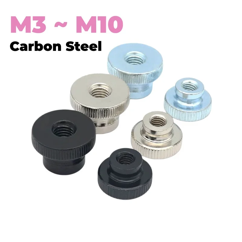 M3 ~ M10 Carbon Steel High Head Knurled Hand Nut Through Hole Nuts Blue Zinc/Nickle Plated/Black Zinc