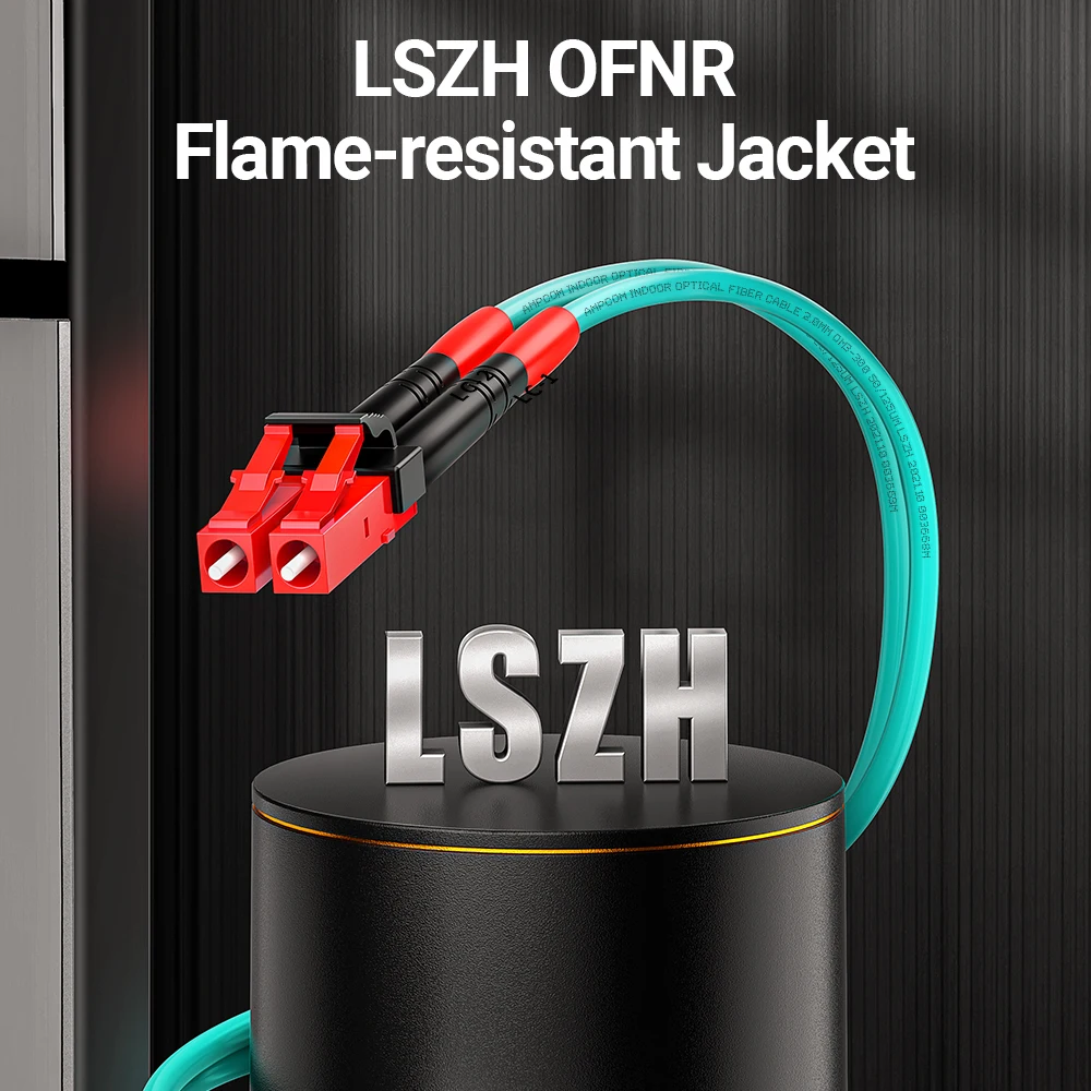 AMPCOM LC - LC UPC OM3 광섬유 패치 케이블 다중 모드 이중, 50/125μm, OD 2.0mm/3.0mm, LSZH OFNR, 1-100미터