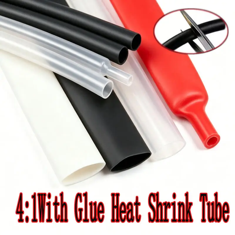4/6/8/12/16/18/20/24/32MM 4:1 Ratio Adhesive-Lined Heat Shrink Tubing Double-Layer Wire and Cable Kit