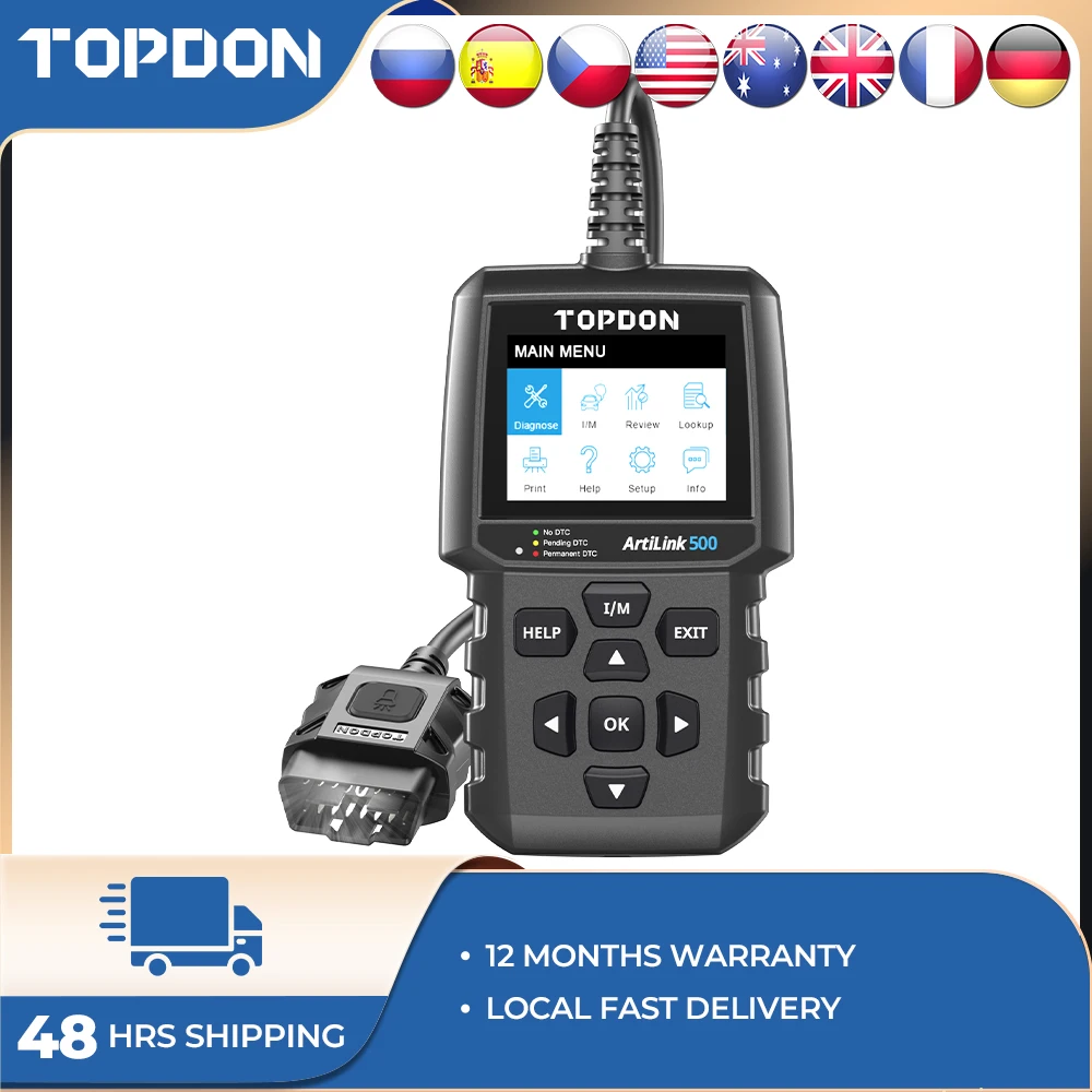 

TOPDON AL500 OBD2 Scanner Tool Auto Engine EOBD OBDII Code Reader Car Automotivo OBD CAN Diagnostic Tool With LED Light Read VIN