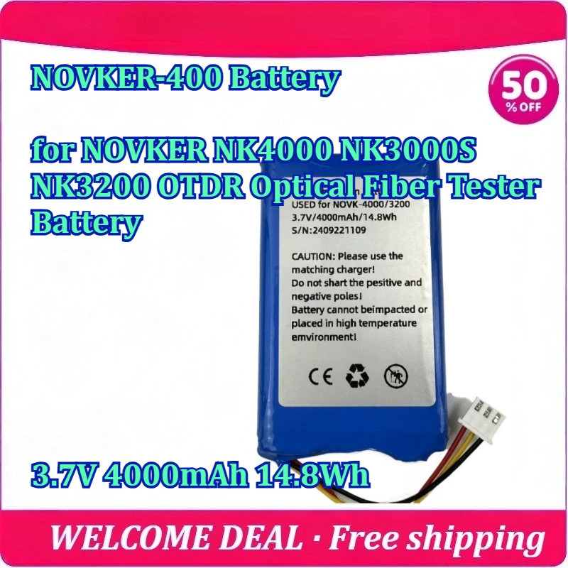 [New] NOVKER-400 Battery for NOVKER NK4000 NK3000S NK3200 OTDR Optical Fiber Tester Battery 3.7V 4000mAh 14.8Wh Lithium Battery