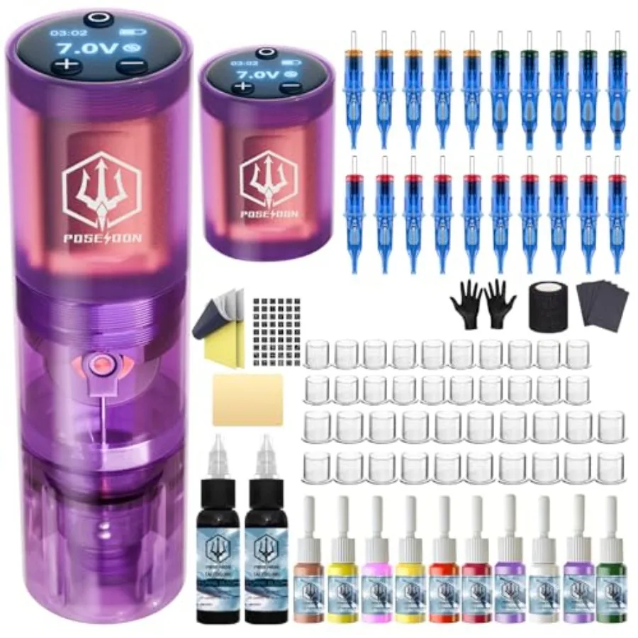 

Wireless Rotary Tattoo Machine Kit with 20 Tattoo Cartridge Needles and Ink Set for Professional Portable Tattooing Complete St
