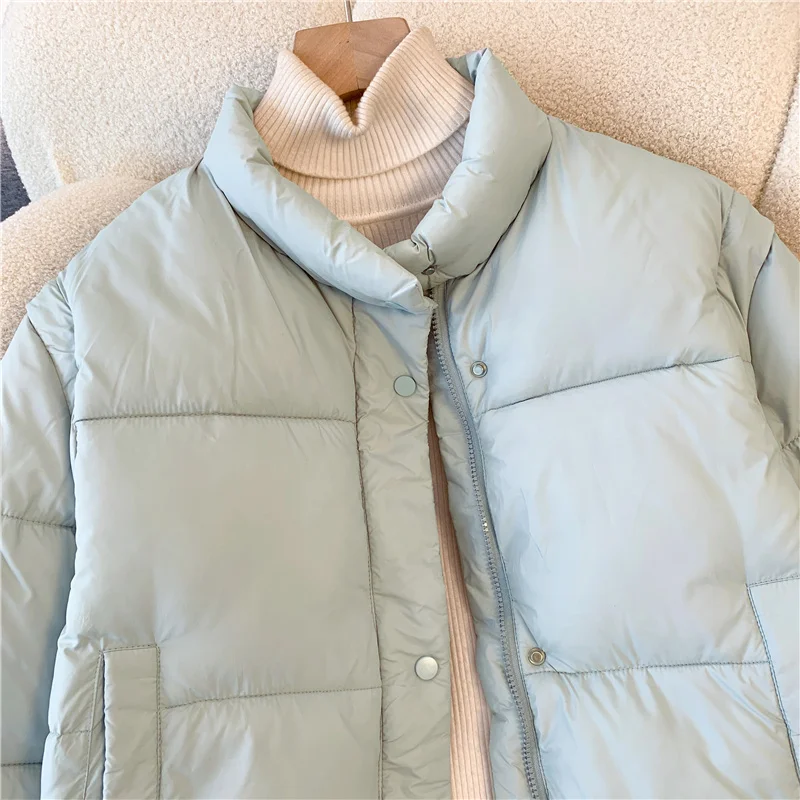 

Solid Color Cotton-padded Jacket for Women 2025 Winter Korean Style Temperament Pockets Coats Fashion Zipper Long Sleeve Tops